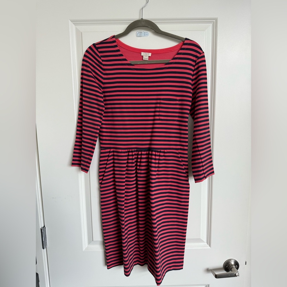 J. Crew Red and Navy Long Sleeve Sundress